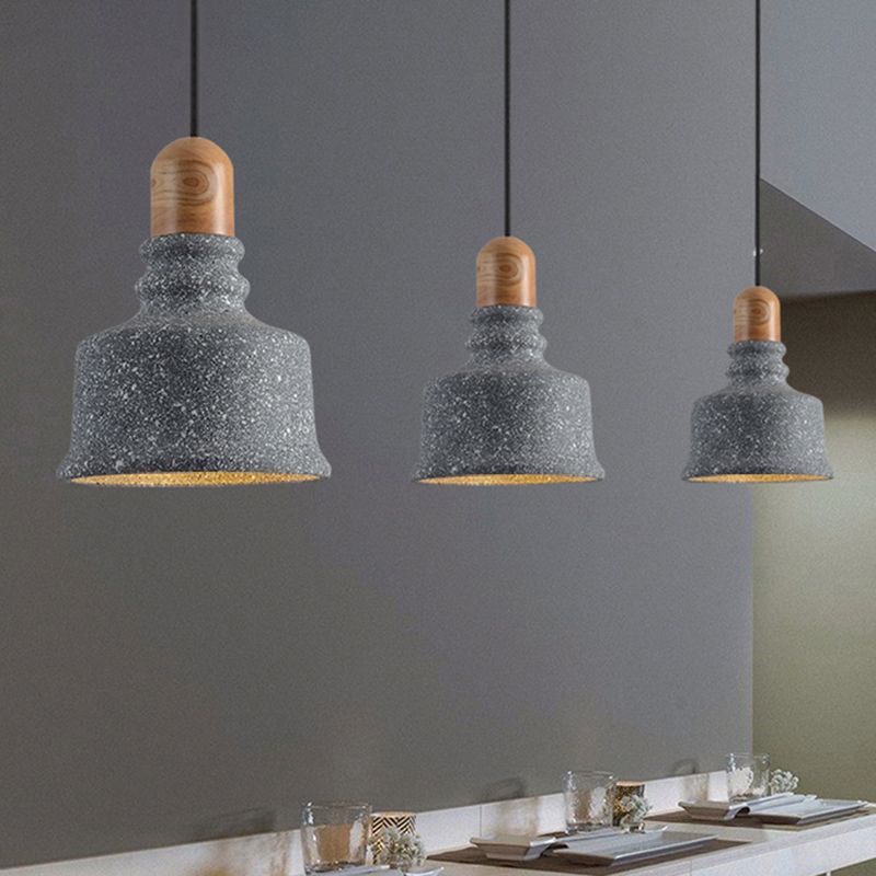 Gris 1-Bulb Pendant Light Ciment industriel Ciment Upside-Down Trifle Hanging Lightture for Restaurant