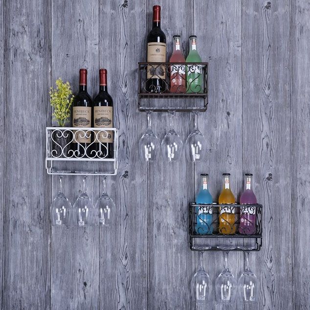 Metal Wall Mounted Wine Glass Stemware Rack Holder Industrial Wine Holder