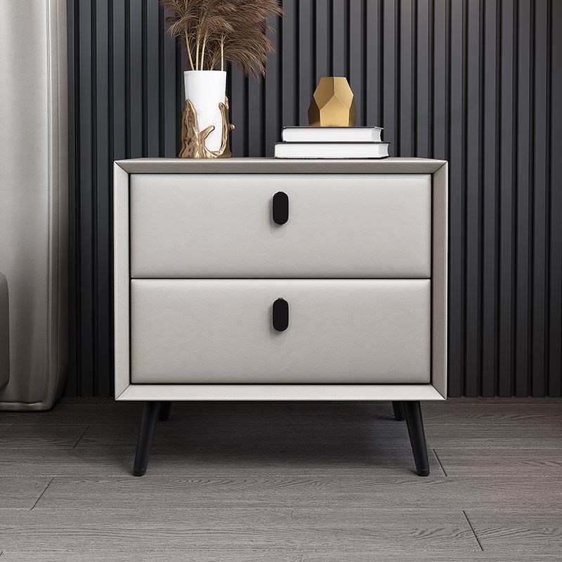 Wooden and Leather Bedside Table Modern Minimalist Bedside Cabinet with Drawers