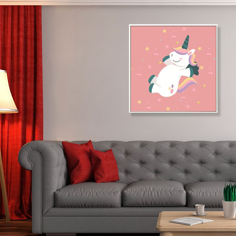 Pink Childrens Art Canvas Print Illustrated Sleeping Unicorn Wall Decor for Room