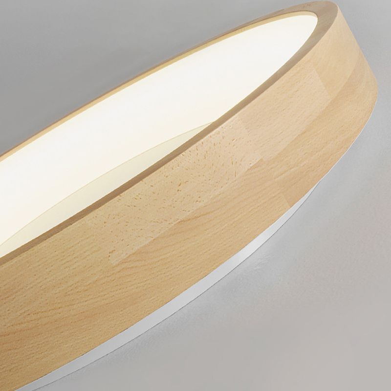 Round Flush Light Fixtures Modern Style Wood 1 Light Flush Ceiling Light