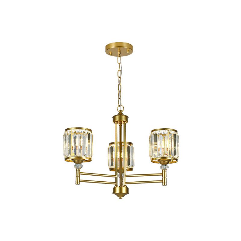 3/6/8 Lights Radial Hanging Chandelier Contemporary Crystal Suspension Light in Brass for Bedroom