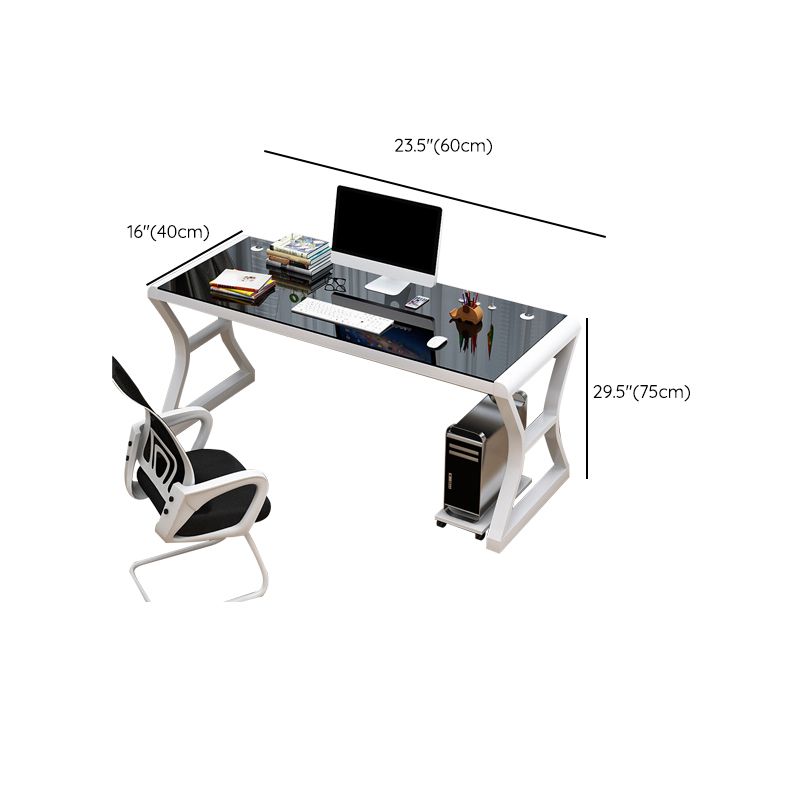 Glass Contemporary Office Desk Antique Finish Computer Desk with Metal Legs