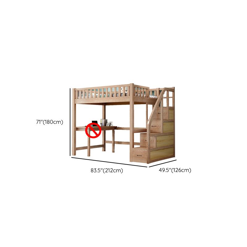 Solid Wood Loft Bed Brown Kids Bed with Built-In Ladder/Stairway