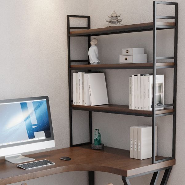 L-Shape Right Corner Desk Modern & Contemporary Brown Writing Desk with Shelf