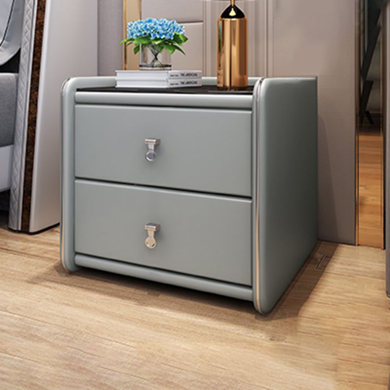 Contemporary Tempered Glass Nightstand 17.7" Tall 2 - Drawer Nightstand