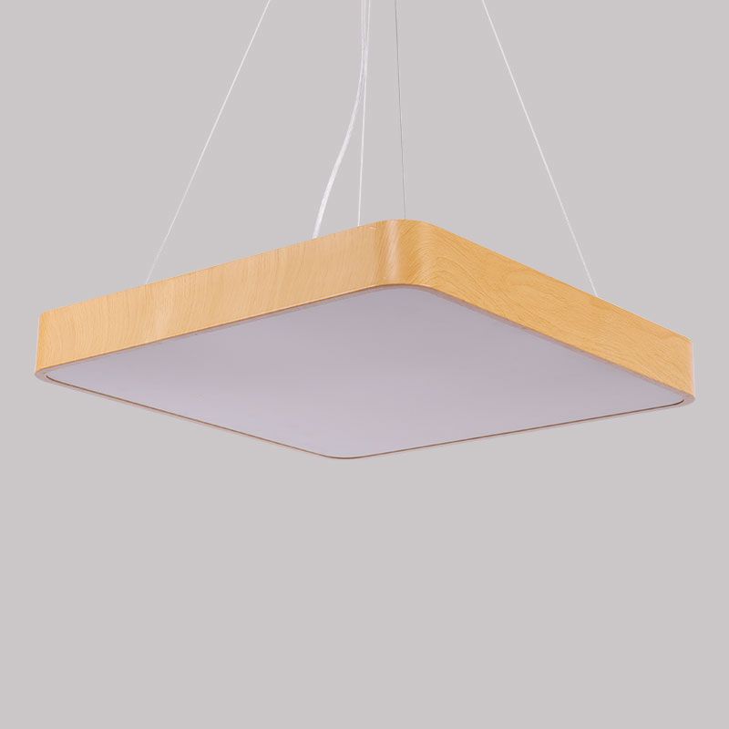 Ultrathin LED Hanging Light Fixture Minimalist Metal Wood Pendant Chandelier for Office