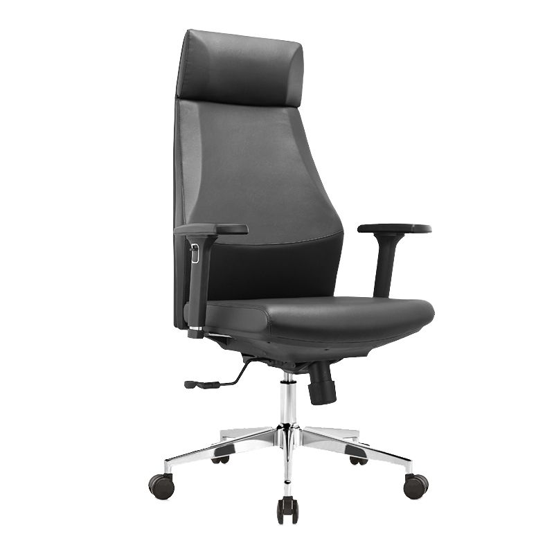 Modern Desk Chair Leather Computer Chair in Black/Gray High-Back Chair with Wheels