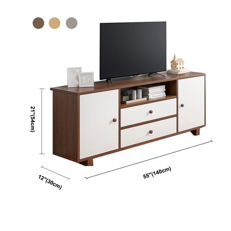 12" D Modern Wooden TV Stand Console Open Storage TV Stand with Drawers and Doors