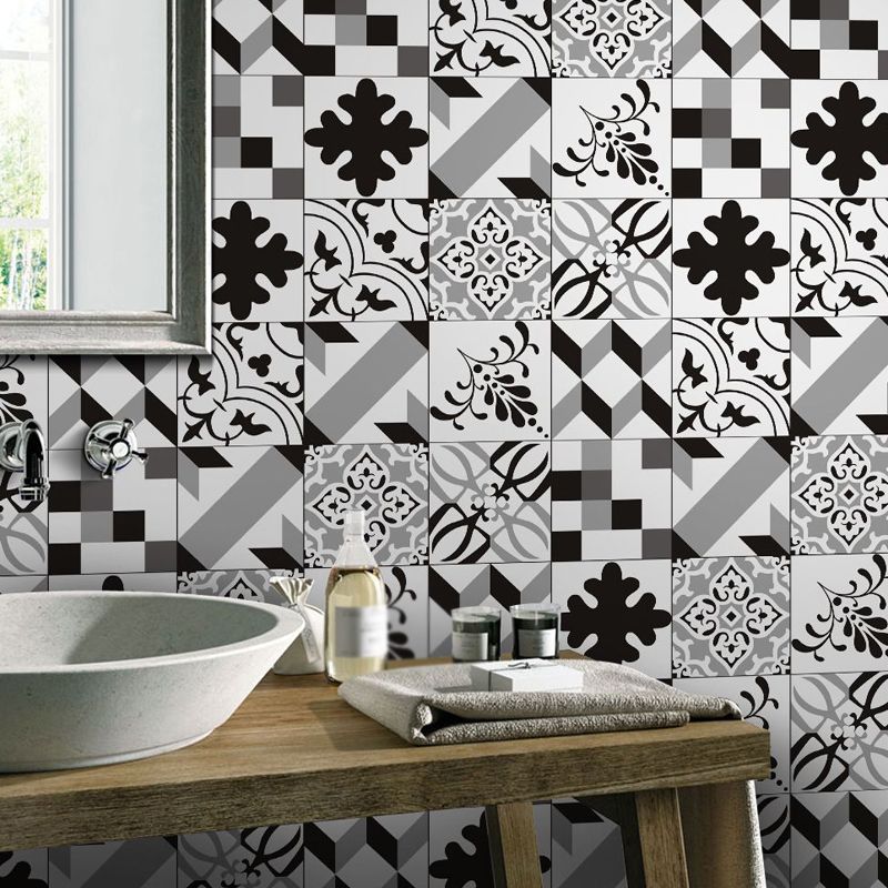 Black and White Boho Wallpaper Panel 10.8-sq ft Abstract Mosaic Tile Wall Decor for Bath, Self-Stick