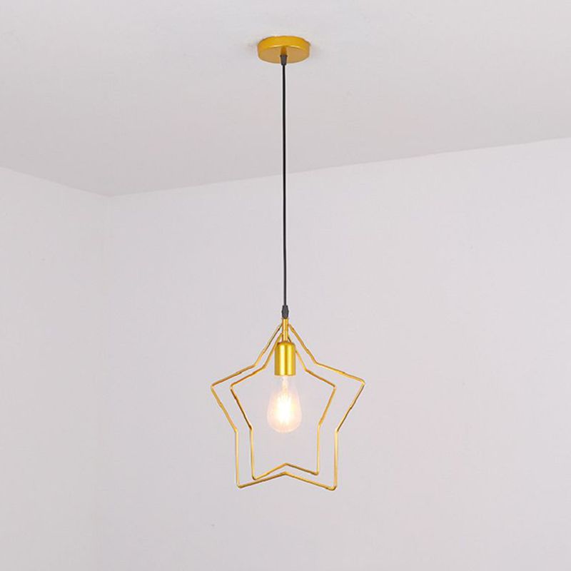 Star Cage Metal Pendant Light Antique 1-Light Dining Room Hangly Light Fixture in Gold