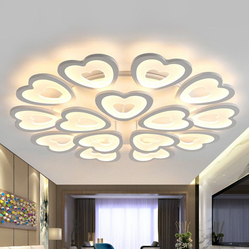 Acrylic Heart LED Semi Flush Modern White Flush Ceiling Light Fixture for Living Room