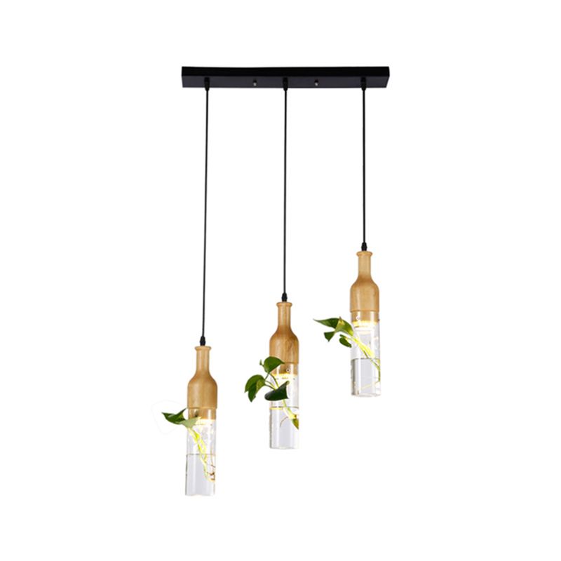 Geometric Frame Dining Room Multi Pendant Factory Metal 3 Bulbs Black Hanging Lamp Kit with Flowerpot Deco