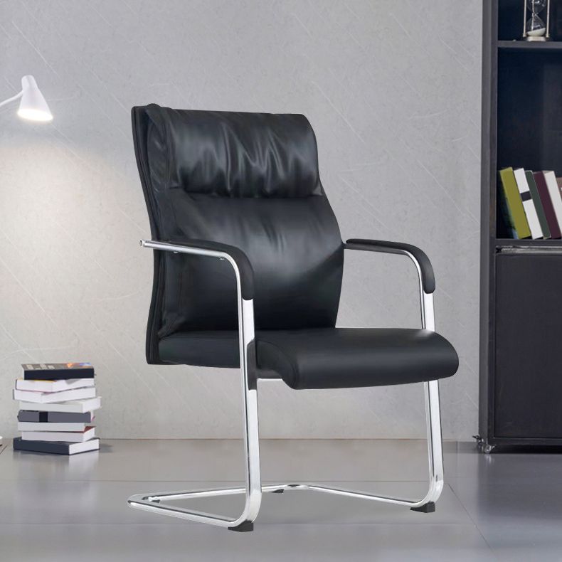 Contemporary Arm Chair Fixed Arms No Wheels Black Leather High Back Chair