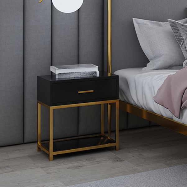 Wooden and Metal Bed Nightstand Modern Minimalist Bedside Table with Legs