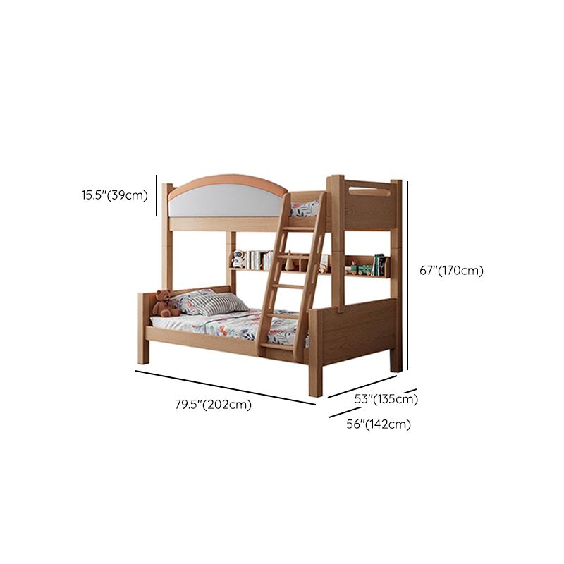 Modern Solid Wood Bunk Bed Panel Headboard Beech Kids Bed with Stairway