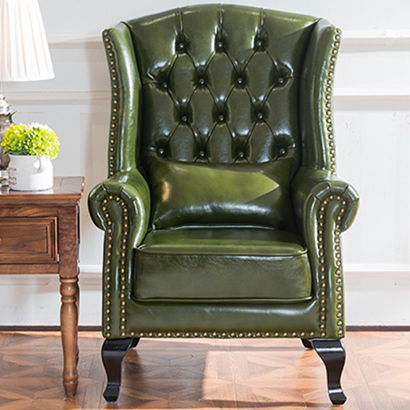 Traditional Rolled Arms Wingback Chair Tufted Back Nailhead Trim Chair