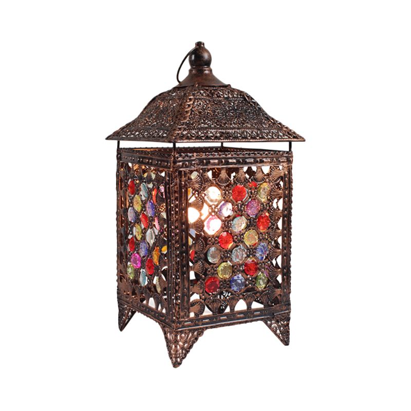 Metal Black/Brass Night Table Light Pavilion 1 Light Bohemian Nightstand Lamp for Bedroom