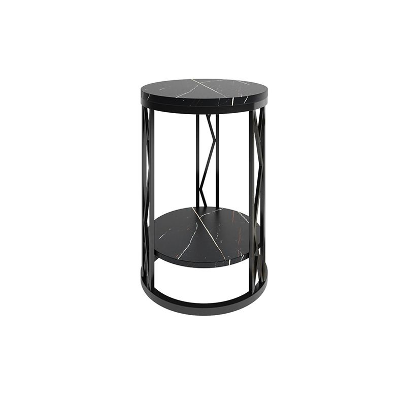 12.65-inch Tall 1-Shelf Contemporary Nightstand Stone Top Nightstand in White/Black