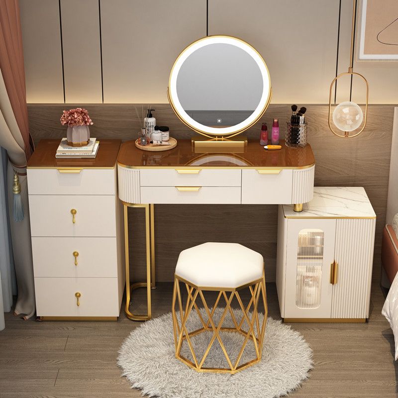 Lighted Mirror & 2/3 Drawers Vanity Table Set Glam Metal Dresser