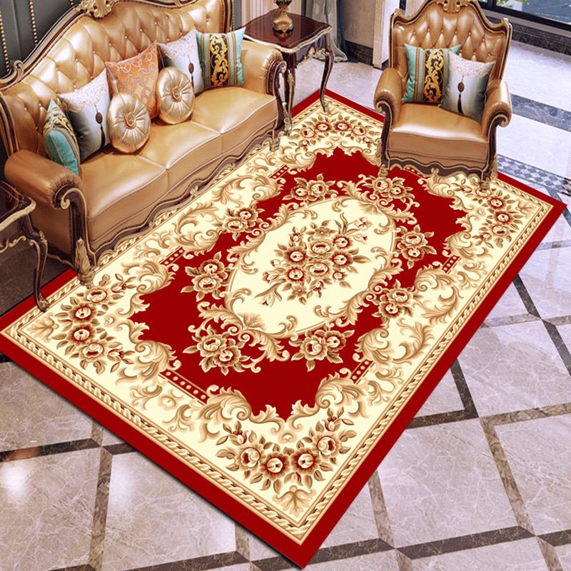 Multi Colored Floral Printed Rug Polyster Shabby Chic Area Rug Non-Slip Backing Washable Indoor Rug for Decoration