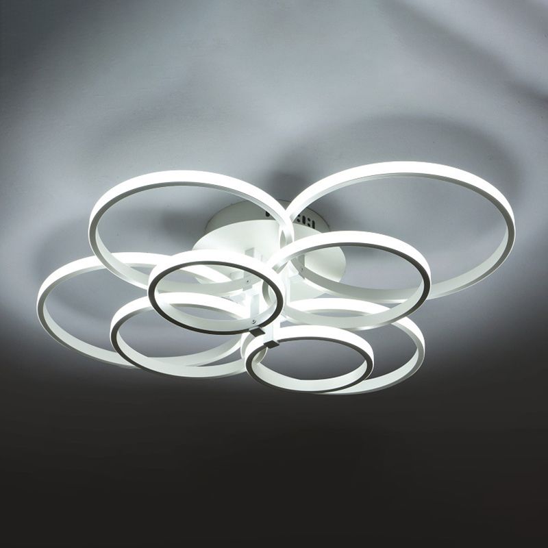 White Loop Shaped Semi Flush Light Minimalism LED Aluminum Ceiling Light for Bedroom