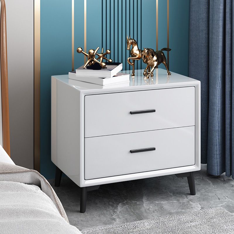 Contemporary Solid Wood Nightstand 18.5" Tall Night Table with 2 Drawer