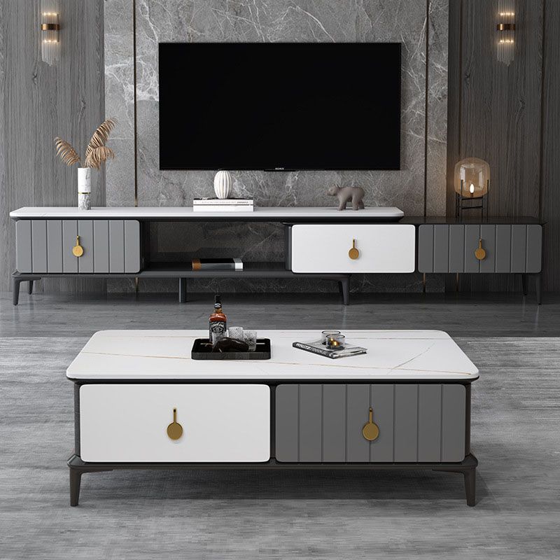 16.5" Contemporary TV Console Stone Top TV Stand for TVs with 3/4 Drawers