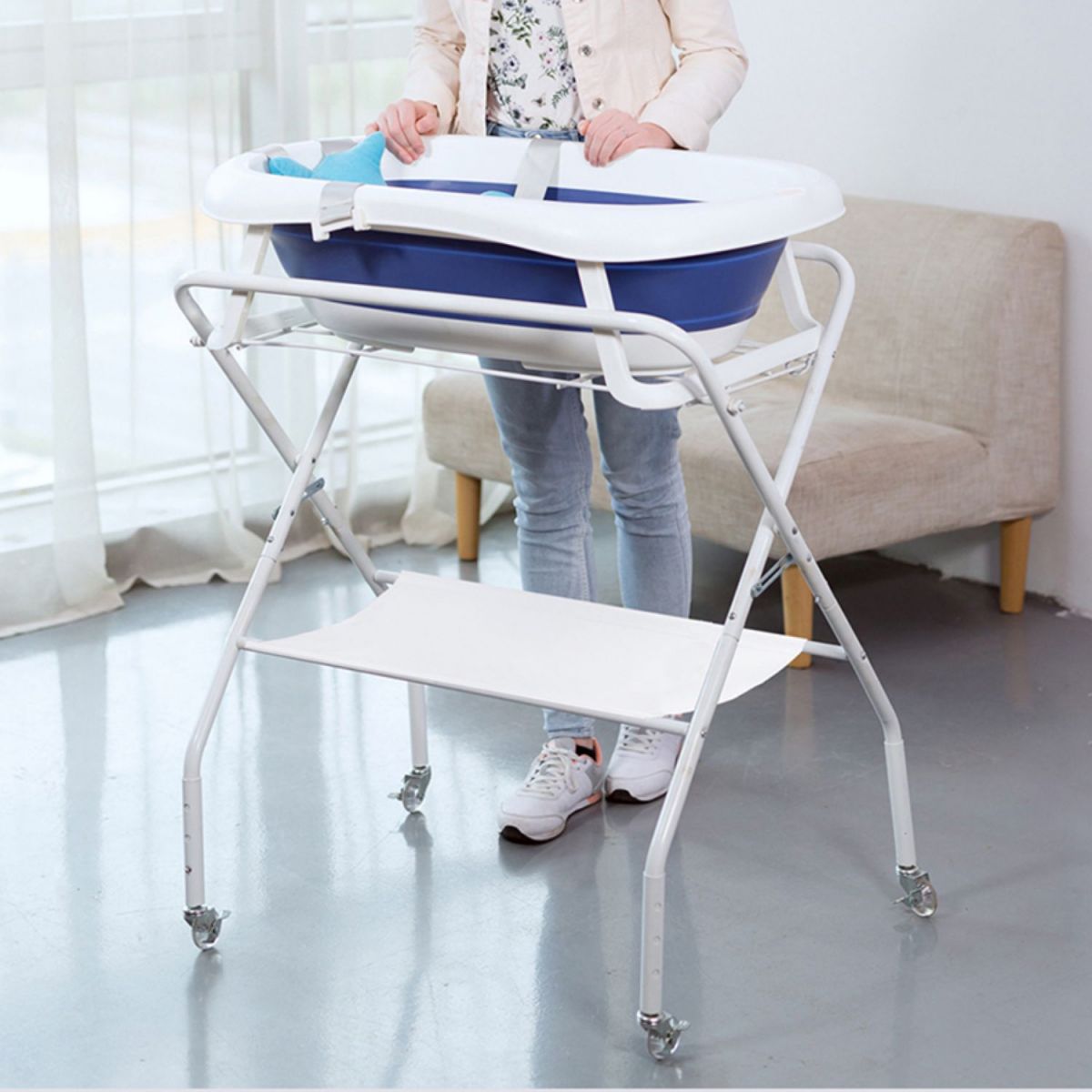 Portable Changing Table in White, Modern Baby Changing Table with Changing Pad