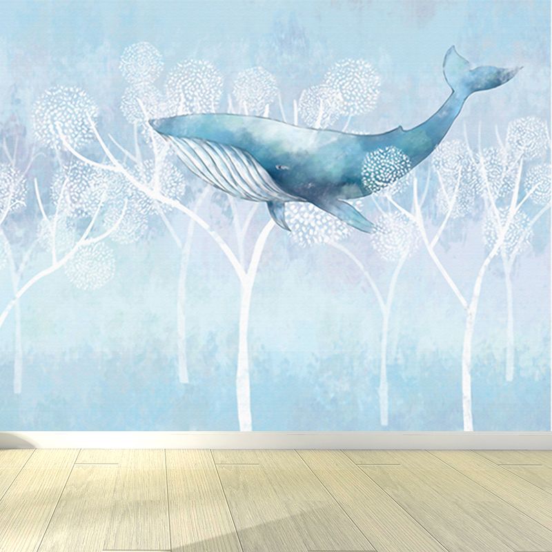 Whale and Boat Wall Mural Children's Art Decorative Kids Bedroom Wall Covering, Custom