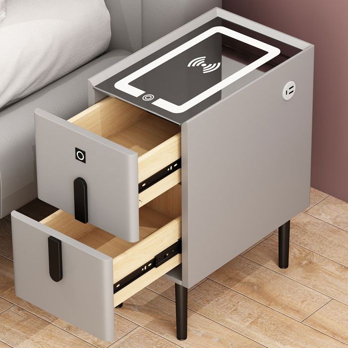 Wooden and Glass Bedside Table Modern Minimalist Bedside Cabinet with Legs