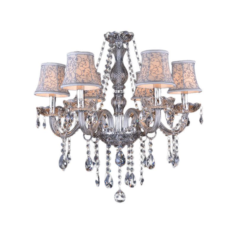 Modernist Bell Ceiling Chandelier Clear Crystal 6/8 Bulbs Living Room Pendant Lamp in Beige, 23"/28" W