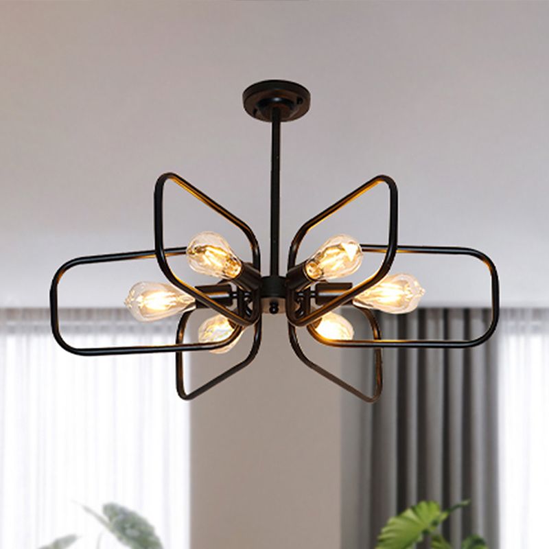 Rectangular Metallic Chandelier Lamp Industrial 6 Lights Restaurant Pendant Lighting in Black