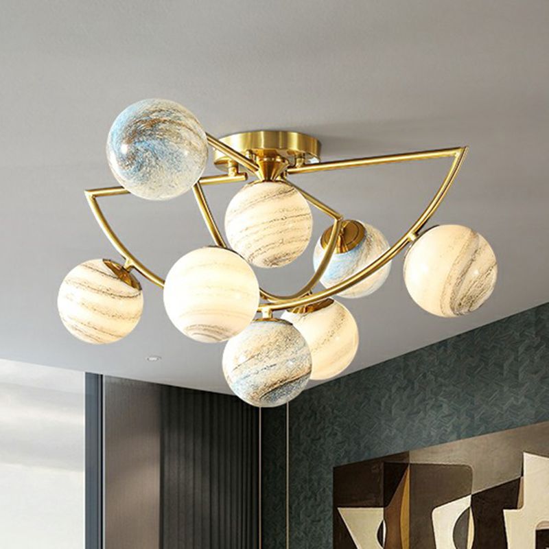 Cosmos Planet Ceiling Lamp Nordic Ombre Glass Bedroom Semi Flush Mount Chandelier in Gold