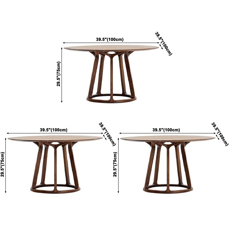 Round Pine Solid Wood Table Modern Dining Table with Wooden Pedestal for Restaurant