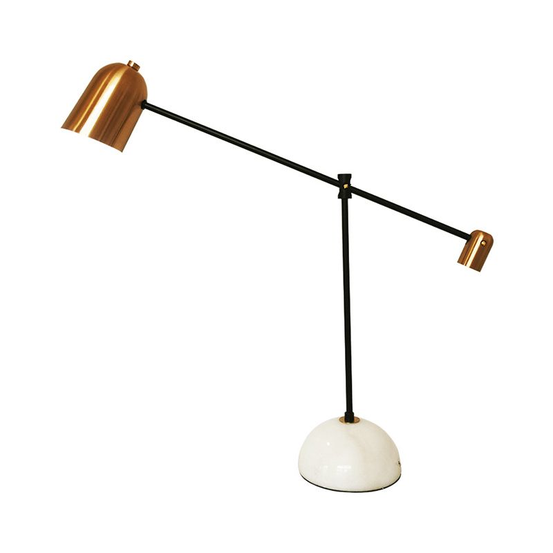 Single Study Desk Lamp Designer White-Brass Balance Arm Reading Light with Bell Metal Shade