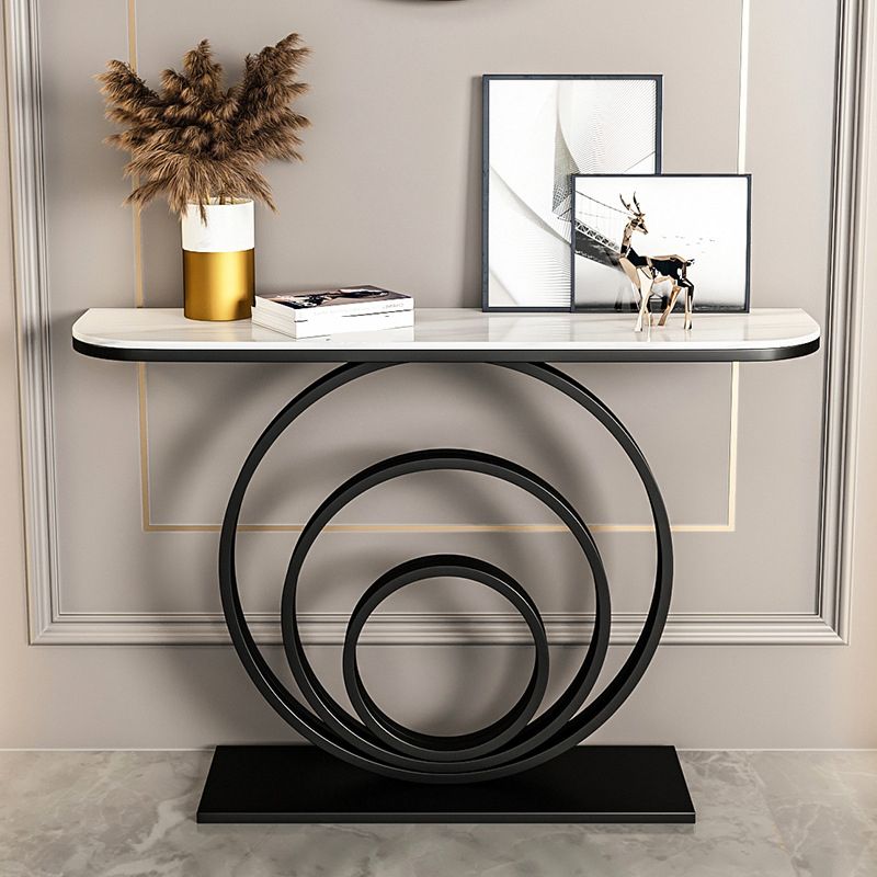 Half Moon Stone Console Table Glam Ironcraft Frame Accent Table for Hall