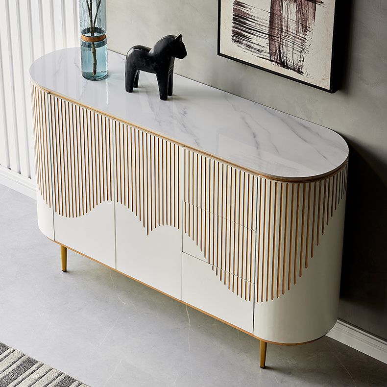 Adjustable Shelving White Sideboard Cabinet Engineered Wood Credenza