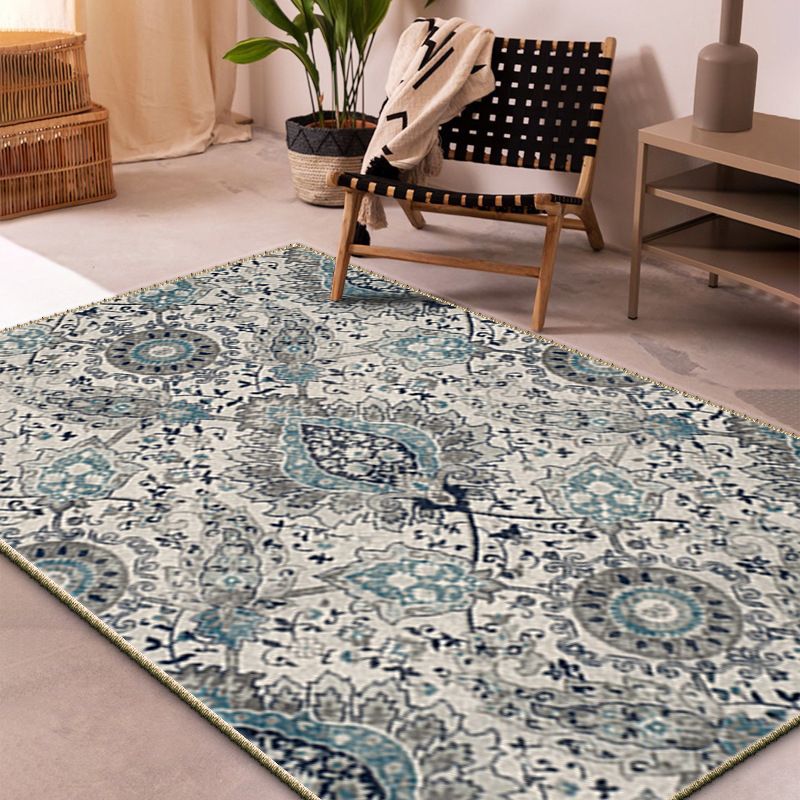 Beige Medallion Rug Polyester Modern Rug Non-Slip Backing Rug for Living Room