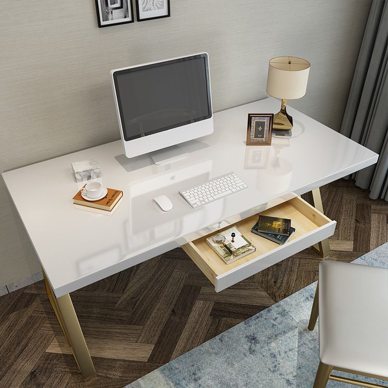 Iron and Pine Writing Desk Gold and White Office Desk Trestle