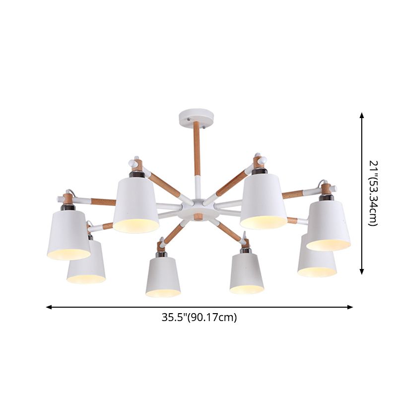 Modern Minimalist Rubber Wood Chandelier Matte Metal Lampshade Pendant Light for Living Room