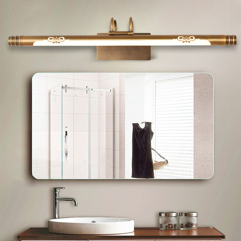 Luz de tocador de baño de tubo Lámpara clásica de bronce de metal/latón en blanco/luz cálida, 21 "/26"/29 "W