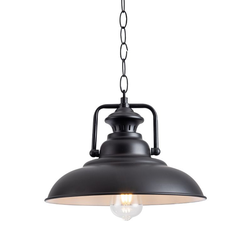 1 Light Pendant Light Industrial Dome Shade Metal Hanging Lamp in Black with Swivel Joint