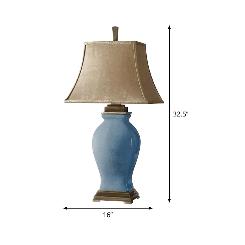 1 Bulb Bedside Table Light Modernist Blue Small Desk Lamp with Flared Fabric Shade