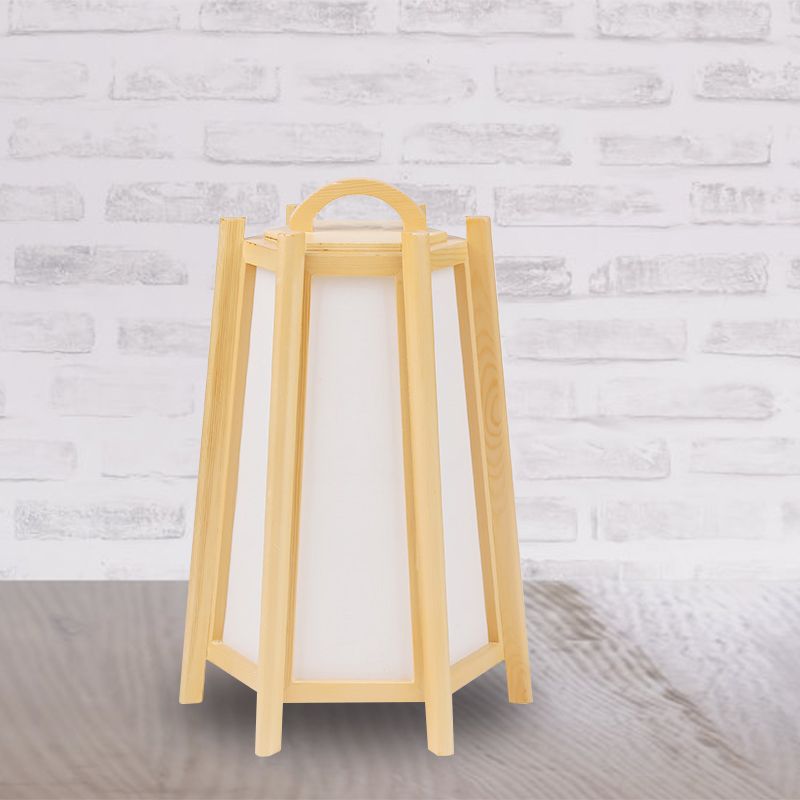 Tower Shape Night Table Light Japanese Wood 1 Light Beige Night Lamp with Fabric Shade