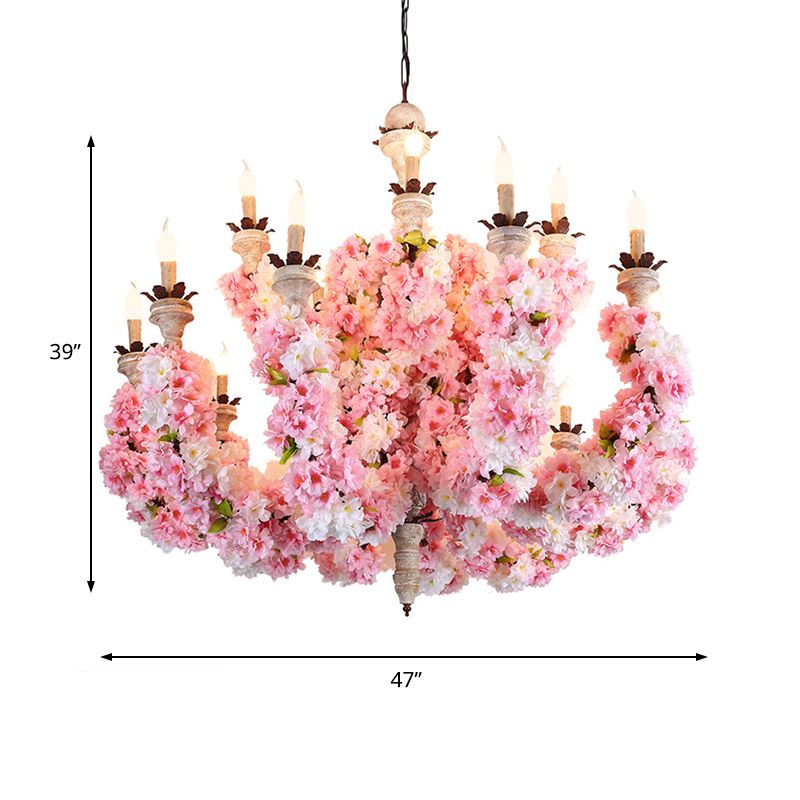 Candela del ristorante Lampadier Light Vintage Metal vintage 15 teste Pink Flower Aione a sospensione