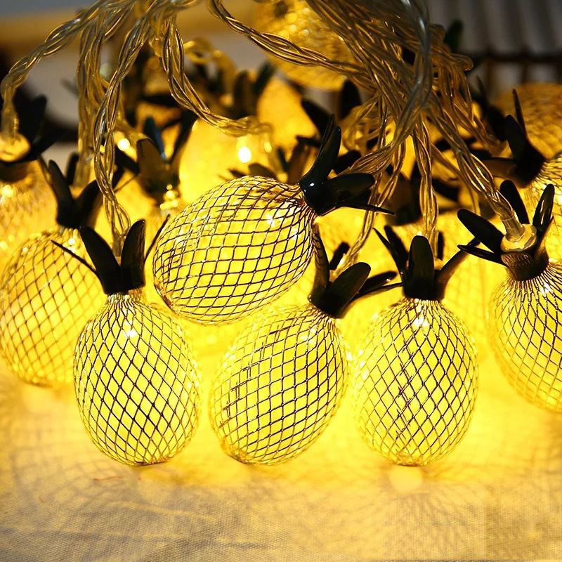 Artistic Pineapple LED Fairy Lamp Metallic Backyard Battery String Light in Yellow