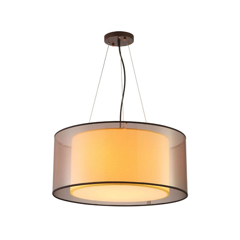 2 Layers Rectangle/Round Chandelier Modern Fabric 3 Bulbs Dining Room Ceiling Suspension Lamp in Flaxen