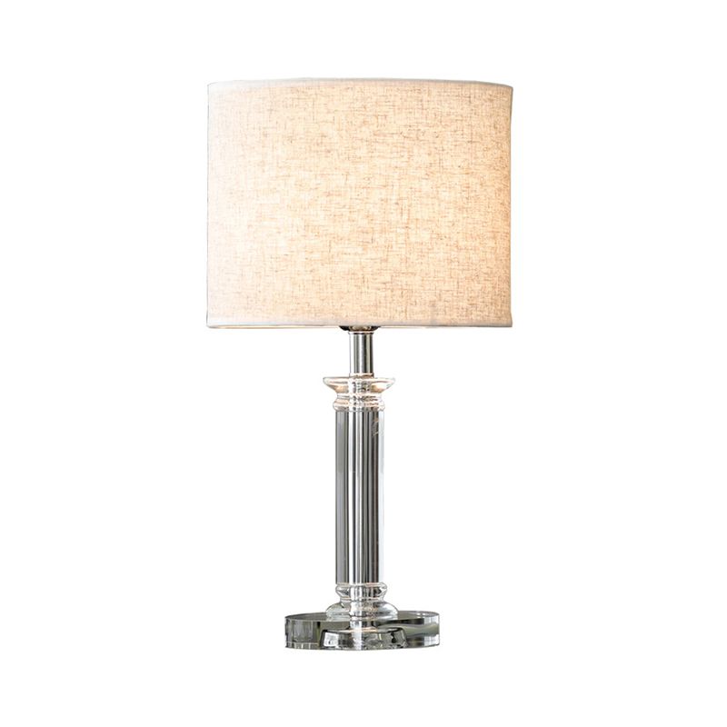 Clear Crystal Drum Nightstand Lighting Modern 1-Light White Night Table Lamp for Living Room