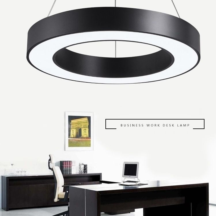 Hollow Round Office Pendant Ceiling Light Metal LED Modern Down Lighting Pendant in Black